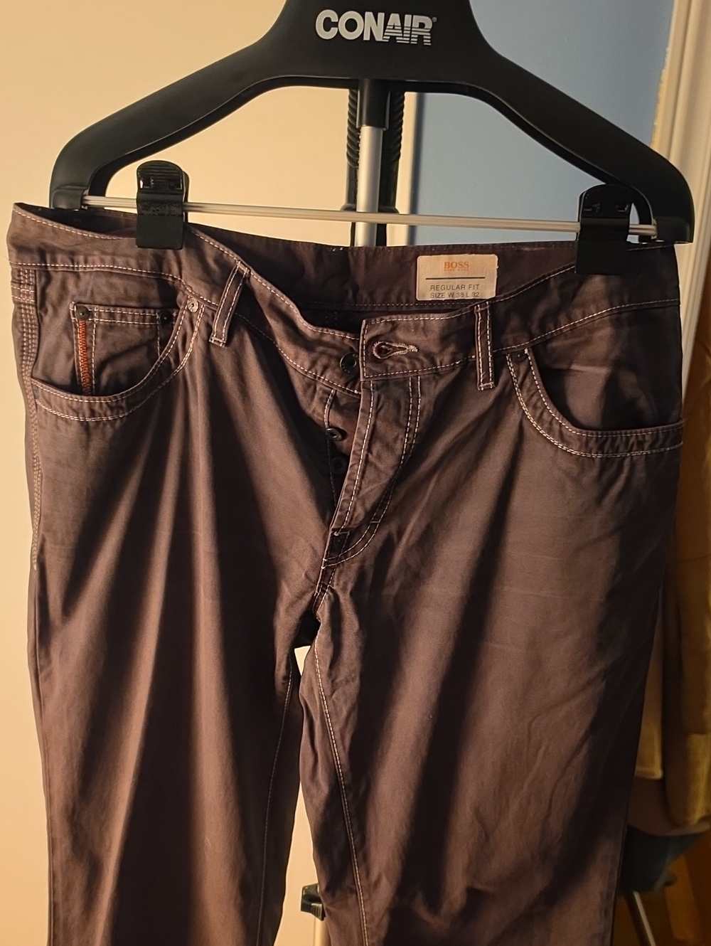 Boss Button-Fly Five-Pocket Pants in Gray